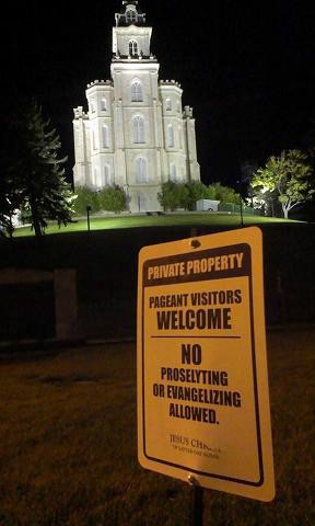 Someone placed this sign here tonight and it shouldn't be here, since it's not LDS Church property. They tried this trick last year to keep me off it.