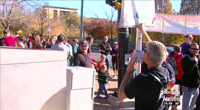 Rob preaching at the mass resignation. Picture from ABC 4 News Utah.